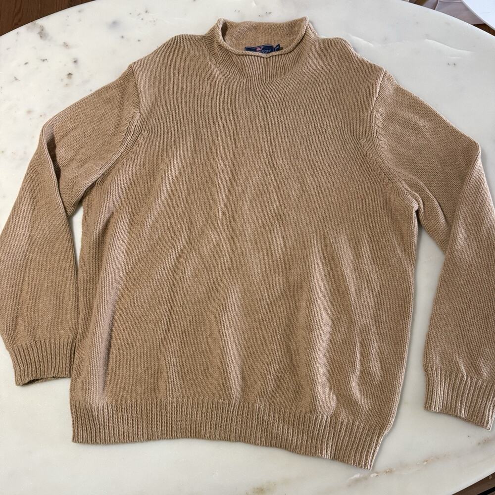 Vineyard Vines Men’s XXL 55% Wool Chunky Roll Neck Mernino Sweater Camel Beige